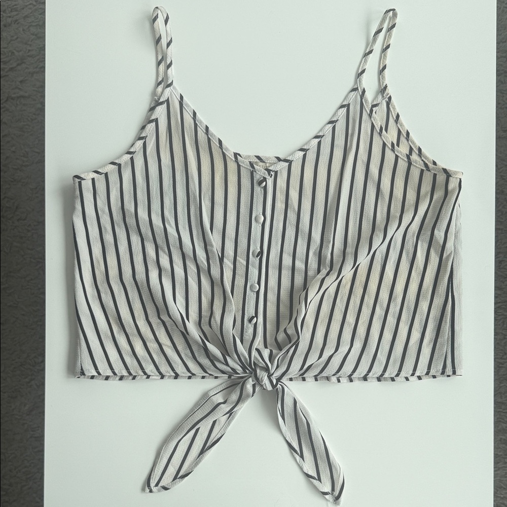 Active USA White and Black Striped Tie-Front Camisole